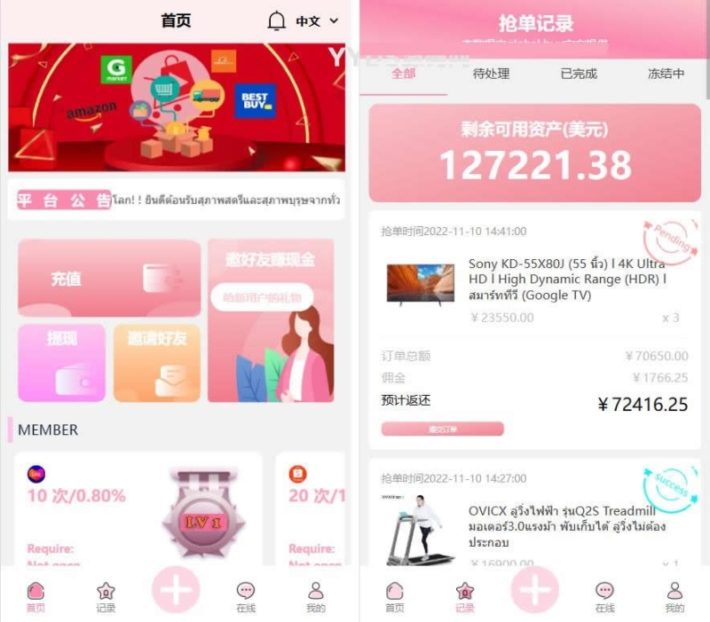 YM740-海外9种多语言抢单系统源码/前端多款UI自由切换/投资理财源码