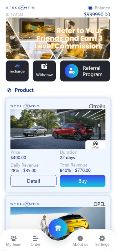YM856-2026年海外新UI能源汽车产品共享投资理财系统，汽车投资理财平台php源码