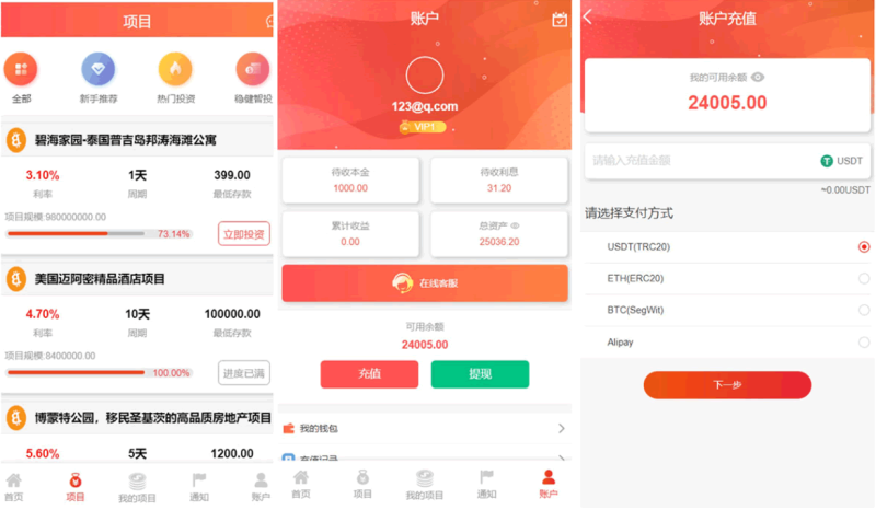YM938-橘红色ui含vue源码，精品项目投资理财项目源码，海外重点项目投资理财源码，重点扶持项目投资理财源码